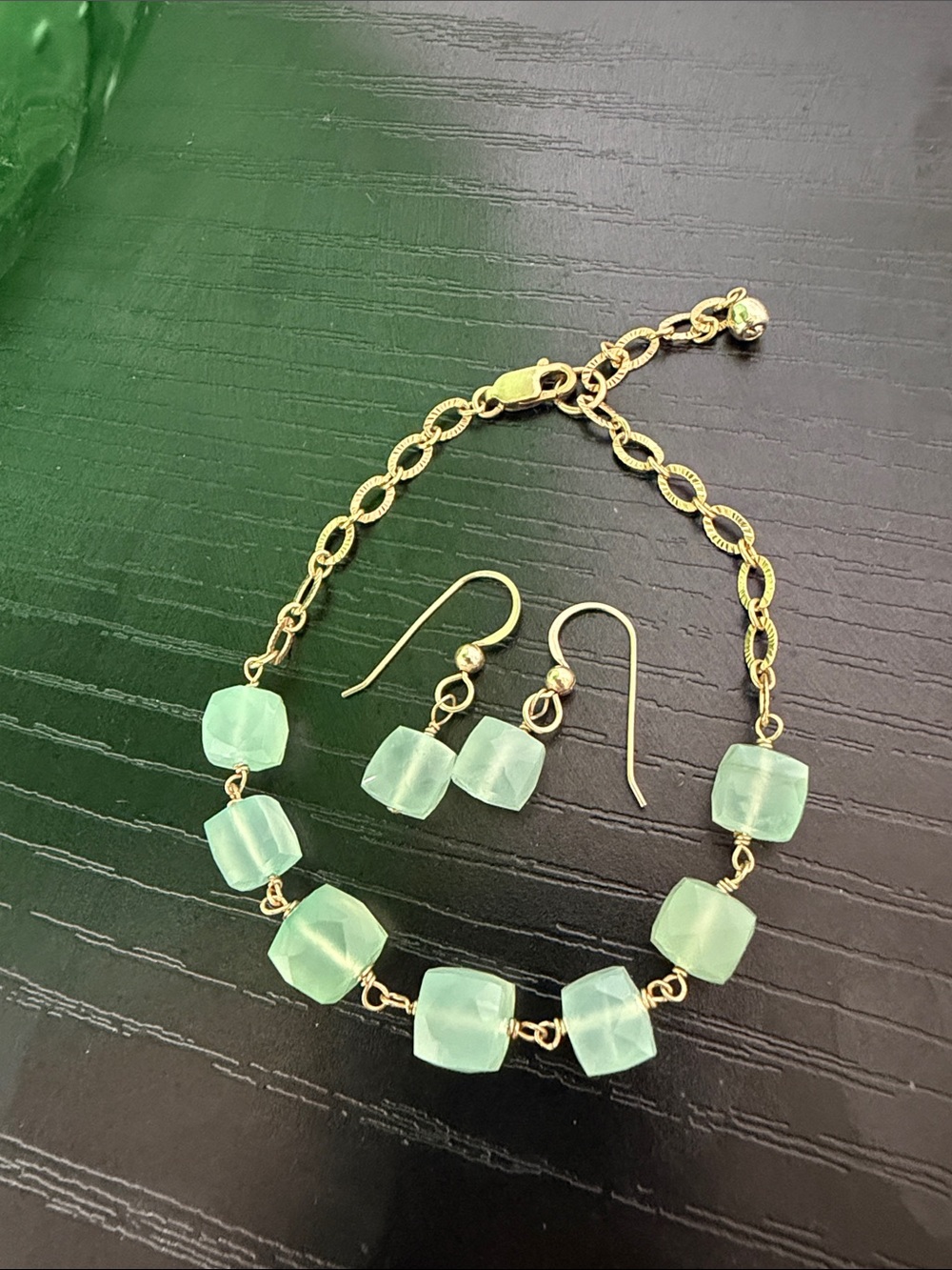 Aqua chalcedony bracelet/earring set